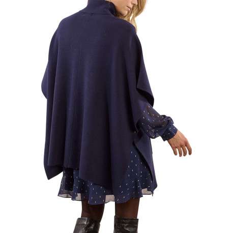 Poncho marine en maille fine avec des boutons dorés et 2 poches plaquées - Image 2