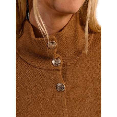 Poncho camel en maille fine avec des boutons dorés et 2 poches plaquées - Image 5