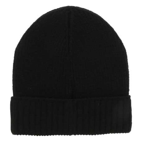 Bonnet noir uni en maille côtelée avec logo brodé sur le revers - Image 2