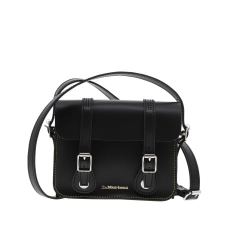 Sac à bandoulière noir uni en cuir mélangé avec fermeture à boutons pression