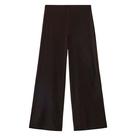 Pantalon marron en velours satiné fluide pourvu d'une coupe ample