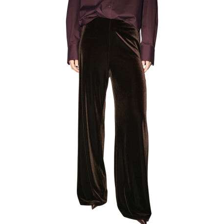 Pantalon marron en velours satiné fluide pourvu d'une coupe ample - Image 4