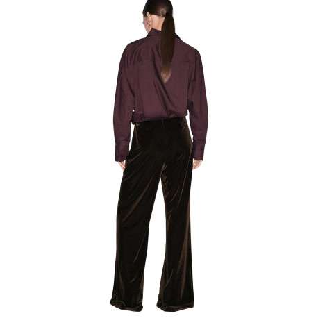 Pantalon marron en velours satiné fluide pourvu d'une coupe ample - Image 5
