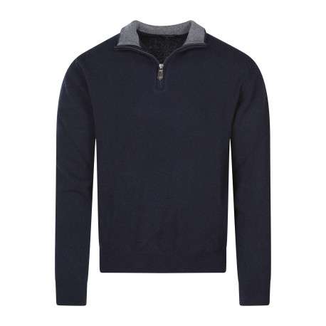 Pull laine cachemire marine uni coupe adjusted-fit et un col camionneur