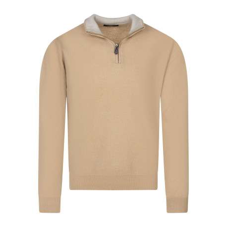 Pull laine cachemire taupe uni coupe adjusted-fit et à manches longues