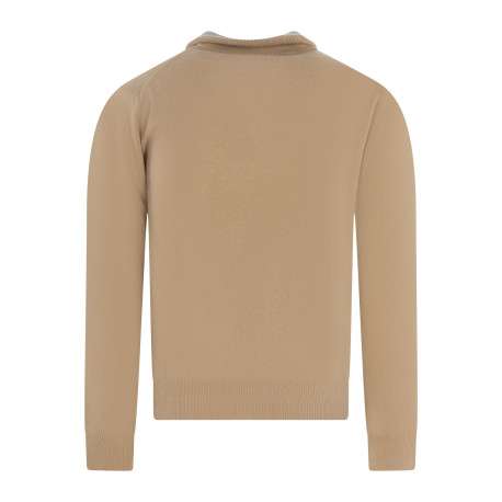 Pull laine cachemire taupe uni coupe adjusted-fit et à manches longues - Image 2