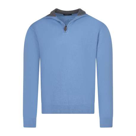 Pull laine cachemire ciel uni col camionneur et une coupe adjusted fit