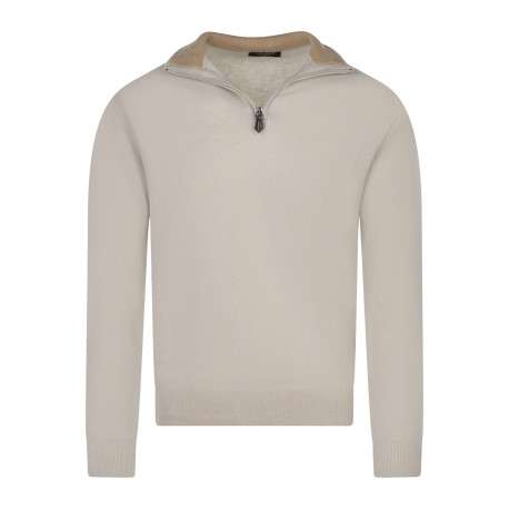 Pull laine cachemire écru uni à coupe adjusted fit avec un col camionneur