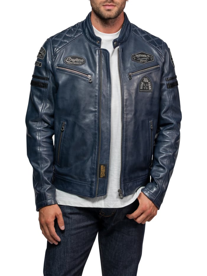 Blouson marine en cuir de...