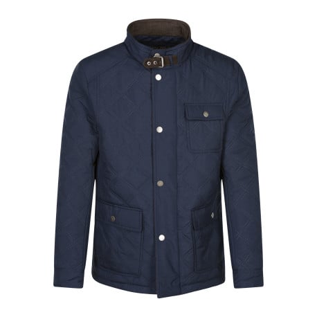 Parka marine unie coupe longue à col montant avec une fermeture zippée