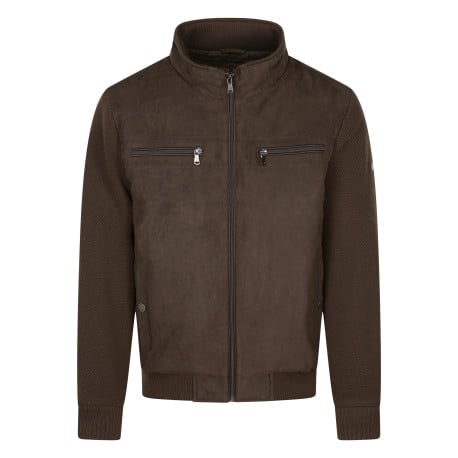 Blouson marron uni avec une coupe bombers à col montant en bord côte
