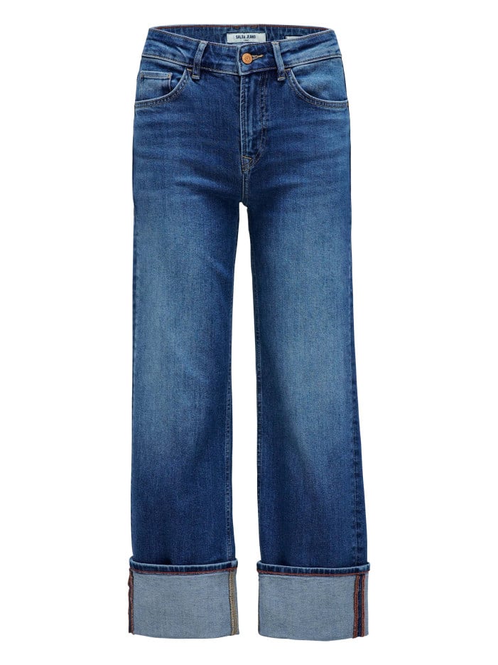 Jean en coton bleu uni avec...