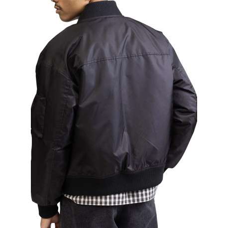 Bomber noir pourvu d'un col rond côtelé et d'une fermeture zippée - Image 2