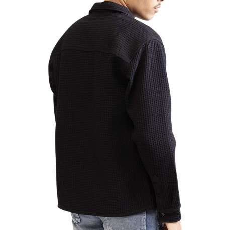 Surchemise noire en maille effet gaufrée pourvue d'un col à revers - Image 2