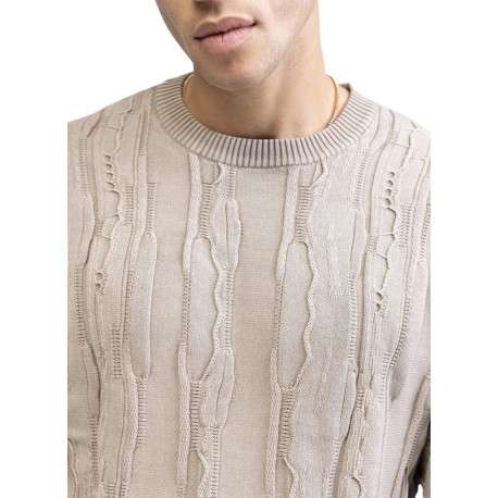 Pull en coton beige pourvu d'un col rond et de manches longues - Image 2