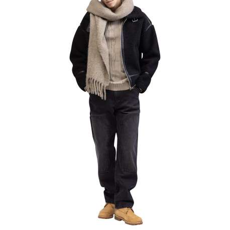 Pull en coton beige pourvu d'un col rond et de manches longues - Image 3