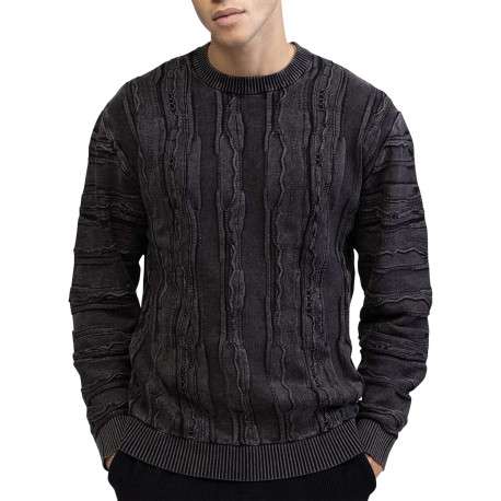 Pull en coton noir pourvu d'un col rond et de manches longues