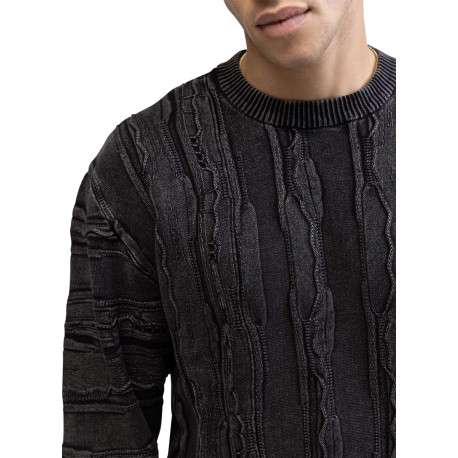 Pull en coton noir pourvu d'un col rond et de manches longues - Image 3
