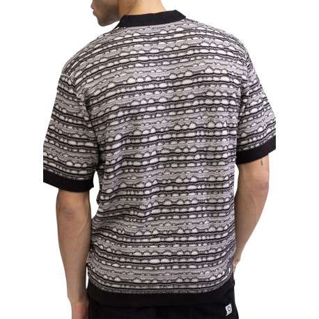 Pull noir et écru en maille tricotée pourvu d'un col rond et à manches courtes - Image 2