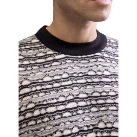 Pull noir et écru en maille tricotée pourvu d'un col rond et à manches courtes - Image 3