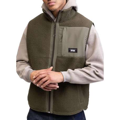 Gilet sans manches kaki en maille sherpa pourvu d'un col montant