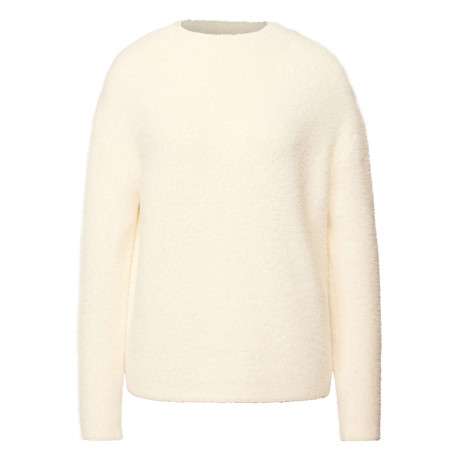 Pull écru en fourrure synthétique pourvu d'un col rond et de manches longues