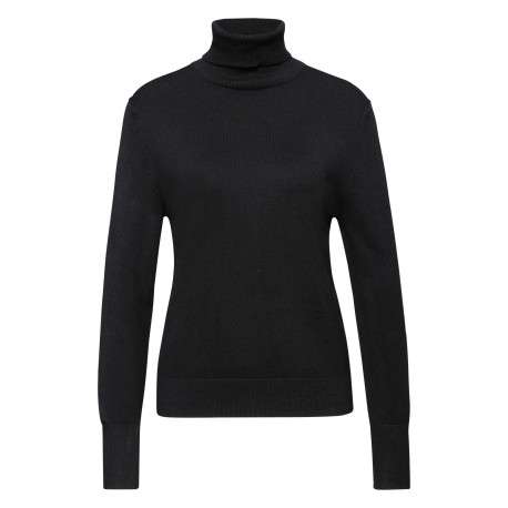 Pull noir uni pourvu d'un large col roulé et de manches longues