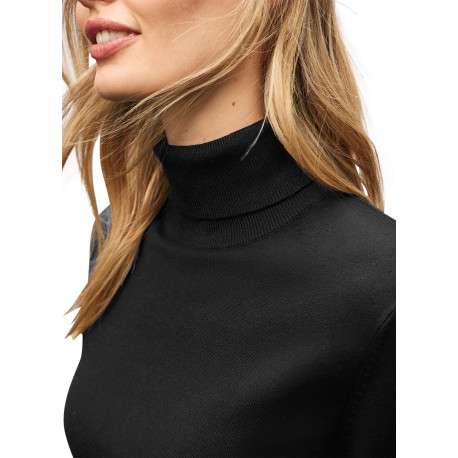 Pull noir uni pourvu d'un large col roulé et de manches longues - Image 4