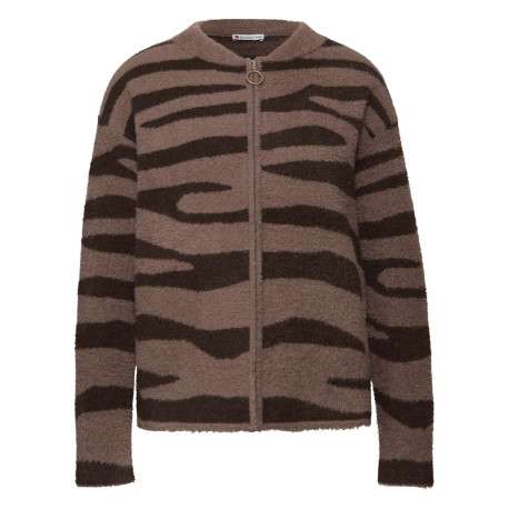 Gilet beige orné d'un motif zébré et pourvu d'une fermeture zippée