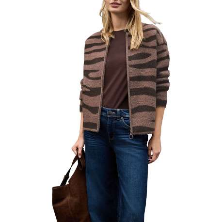 Gilet beige orné d'un motif zébré et pourvu d'une fermeture zippée - Image 2