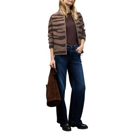 Gilet beige orné d'un motif zébré et pourvu d'une fermeture zippée - Image 5