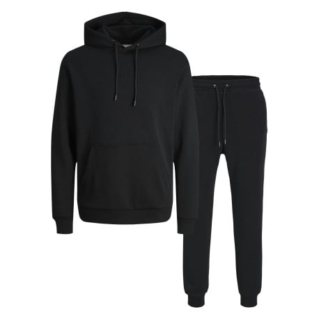 Pull et pantalon de jogging noir uni à coupe droite avec un col à capuche