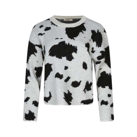 Pull noir tacheté à coupe cropped col rond et manches longues