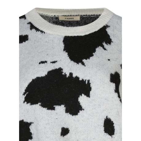 Pull noir tacheté à coupe cropped col rond et manches longues - Image 3