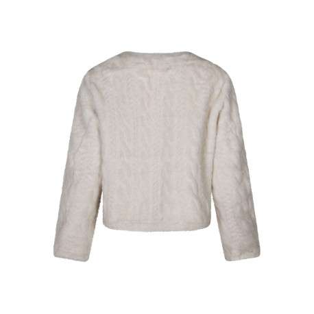 Gilet écru uni à coupe droite avec un col rond et des boutons dorés - Image 2