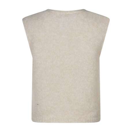 Gilet beige uni à coupe droite avec un col v et des boutons métalliques dorés - Image 2
