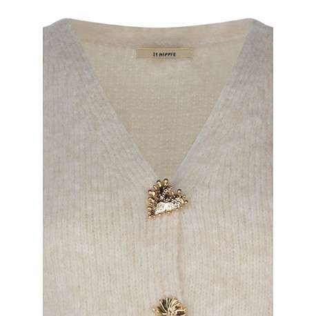 Gilet beige uni à coupe droite avec un col v et des boutons métalliques dorés - Image 3