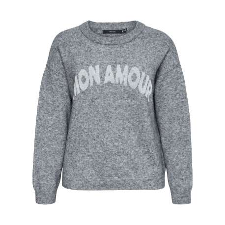 Pull anthracite à coupe droite avec un col rond et nom de la marque