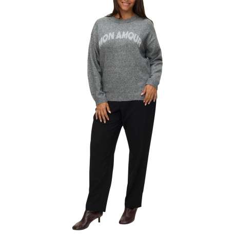 Pull anthracite à coupe droite avec un col rond et nom de la marque - Image 2