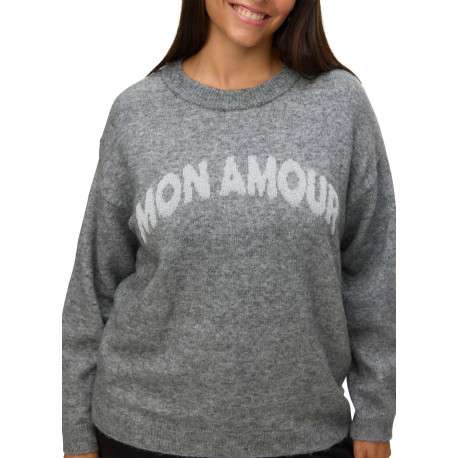 Pull anthracite à coupe droite avec un col rond et nom de la marque - Image 4