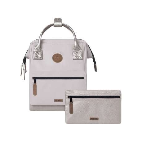 Sac à dos Small Algiers beige uni avec anses brillantes et logo marron