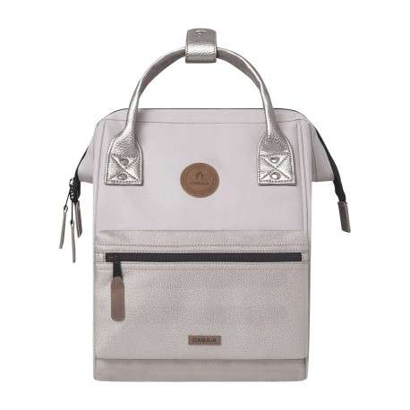 Sac à dos Small Algiers beige uni avec anses brillantes et logo marron - Image 3