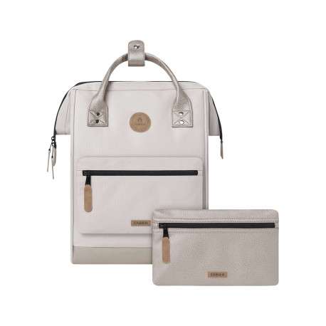 Sac à dos Medium Algiers beige uni avec logo marron et anses satinées