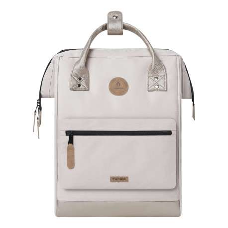 Sac à dos Medium Algiers beige uni avec logo marron et anses satinées - Image 3