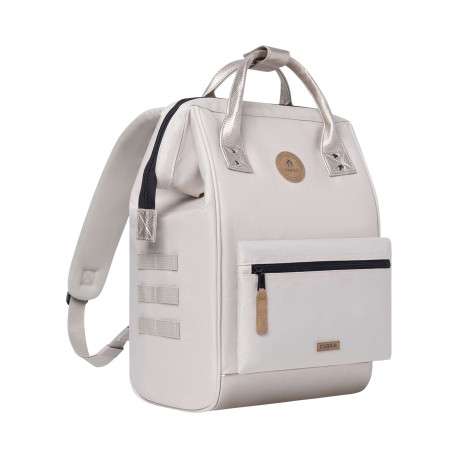 Sac à dos Medium Algiers beige uni avec logo marron et anses satinées - Image 4