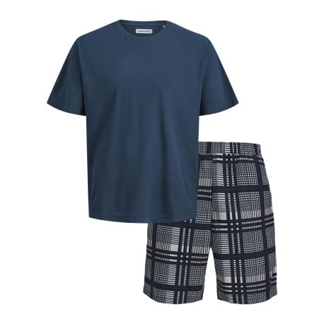 Pyjama Court bleu à carreaux avec une coupe droite et des manches courtes