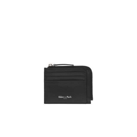 Porte-cartes en cuir noir uni made in France avec marque argenté