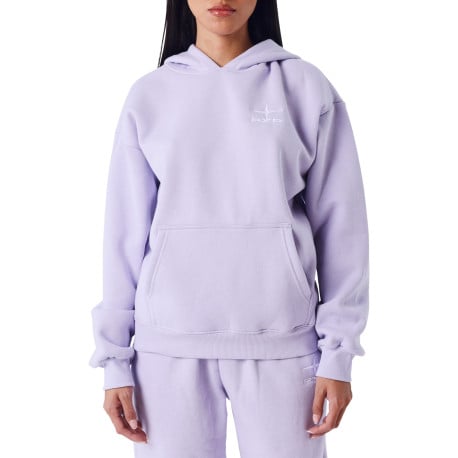 Sweat mauve pourvu d'un col à capuche et du logo de la marque