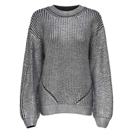 Pull gris effet enduit pourvu d'un col rond et de manches longues