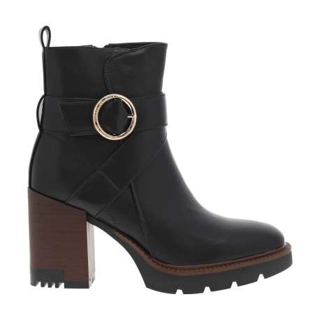 Boots noires à talon décroché haut avec un zip et une boucle décorative - Image 2